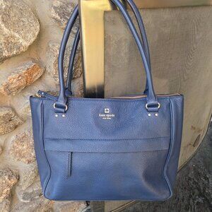 Kate Spade Navy Blue Pebbled Leather Tote Bag